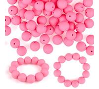 ASTARON 100 piezas 15mm perlas de silicona para hacer llaveros, cuentas de goma redondas de color rosa para pulseras, manualidades, bolígrafos con cuentas, suministros para hacer joyas