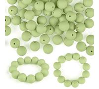 ASTARON 100 piezas 15mm perlas de silicona para hacer llaveros, cuentas de goma redondas de color verde matcha para pulseras, manualidades, bolígrafos con cuentas, suministros para hacer joyas