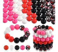 ASTARON 100 piezas de cuentas de silicona de 15 mm para hacer llaveros, cuentas redondas de color rojo, rosa, negro y blanco para pulseras, bolígrafos, manualidades, fabricación de joyas