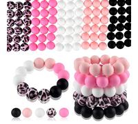 ASTARON 100 piezas de cuentas de silicona de 15 mm para hacer llaveros, cuentas redondas de color rosa claro, negro y blanco para pulseras, bolígrafos, manualidades, fabricación de joyas
