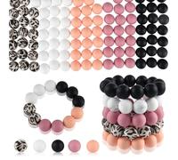 ASTARON 100 piezas de cuentas de silicona de 15 mm para hacer llaveros, cuentas redondas de leopardo de color rosa melocotón y negro para pulseras, bolígrafos, manualidades, fabricación de joyas