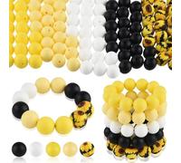 ASTARON 100 piezas de cuentas de silicona de 15 mm para hacer llaveros, cuentas redondas de silicona amarillas y negras para pulseras, bolígrafos, manualidades, fabricación de joyas
