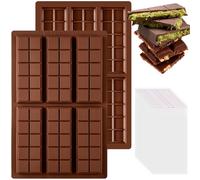 ASTARON 2 Piezas Molde de Chocolate de Silicona Profundo, Molde de Barra de Chocolate de Dubai para Moldes de Chocolate Relleno Cuadrado Pequeño de Chocolate de Nuez con 50 Piezas Bolsas de Plástico
