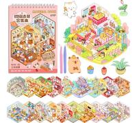 ASTARON 20 sets Libro terapéutico de pegatinas 3D para adultos, crea tu propia mini tienda acogedora, pegatinas en miniatura con dibujos animados para niñas, alivia el estrés y pasa el rato
