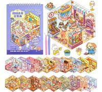 ASTARON 20 sets Libro terapéutico de pegatinas 3D para adultos, crea tu propia mini tienda acogedora, pegatinas en miniatura con dibujos animados para niñas, alivia el estrés y pasa el rato