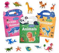 ASTARON 3 libros de pegatinas reutilizables en 3D para niños de 3 a 6 años, juego de pegatinas de gelatina, juguete educativo de aprendizaje sensorial, juguetes de viaje y libro de actividades