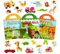 ASTARON 3 Set Libro de Pegatinas Reutilizables para Niños, 3d Pegatinas Juguetes de Viaje Portátil y Juguete Educativo de Aprendizaje Sensorial Juguetes para Niños Pequeños 3 4