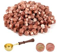 ASTARON 300 piezas Perlas de Cera para Sellar, Kit de Sellado de Cera con 1 Cuchara para Fundir Cera para Invitaciones Tarjetas Sobres Vino Paquetes Envoltorio de Regalos(Oro naranja)