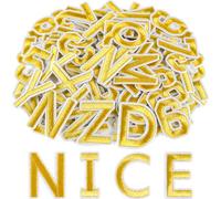 ASTARON 36 parches de letras y números para planchar, 3,81 cm, bordados A-Z y 0-9, de tela para ropa, calcetines, vaqueros, gorros y accesorios DIY. (Dorado)