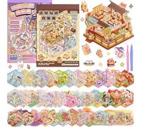 ASTARON 40 sets Libro terapéutico de pegatinas 3D para adultos, crea tu propia mini tienda acogedora, pegatinas en miniatura con dibujos animados para niñas, alivia el estrés y pasa el rato