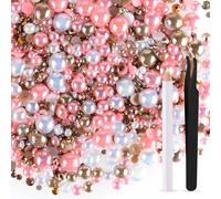 ASTARON 50g Mezcla de diamantes de imitación con reverso plano Medias perlas para manualidades Tamaño mixto 3 mm-10 mm, Perlas con reverso plano para vasos de bricolaje Tazas(Serie Rosa Marrón)