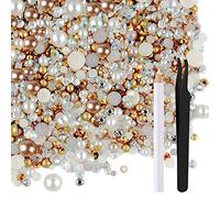 ASTARON 50g Mezcla de diamantes de imitación con reverso plano Medias perlas para manualidades Tamaño mixto 3 mm-10 mm, Perlas con reverso plano para vasos de bricolaje TazasChampagne Gold Series