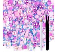 ASTARON 50g Mezcla Flatback Rhinestones Mitad Perlas para Manualidades Tamaño Mezcla 3mm-10mm Flat Back Rhinestones para Vasos Tazas Nail Art Zapatos (Rosa-Lila-Serie)