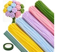 ASTARON 521 limpiapipas para manualidades, tallos de chenilla pastel de 5 colores para manualidades, kit para hacer flores con alambres florales y cinta de jardinería (Colores macarrón)