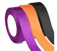 ASTARON Cinta de raso para manualidades de Halloween 1 pulgada, púrpura negro naranja cinta de color sólido Cinta de tela para envolver regalos de Halloween Ramos de bricolaje Lazos para el pelo