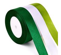 ASTARON Cinta de satén verde y blanca para ramo de boda, manualidades, 1 pulgada, cinta de tela de color sólido para envolver regalos, lazos de Navidad, lazos para el pelo, cinta de seda