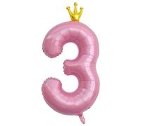 ASTARON Globo Número 3 Rosa Globos Número 40 Pulgadas para Fiesta de Cumpleaños, Globos Número Rosa con Corona para Decoración de Aniversario Decoración para Fiesta de Cumpleaños de Niñas