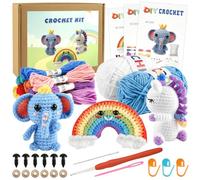ASTARON Kit de Ganchillo para Principiantes, 3 Piezas de Animales de Ganchillo para Adultos y niños con Video Tutorial e Instrucciones, Kits de Inicio de Ganchillo: Unicornio, Elefante, Arco Iris