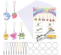 ASTARON Kit Laminas Imprimibles Plastico Magico, 10 Hojas de Papel Retráctil en Blanco de Tamaño A4, una Perforadora y 40 Cordones, Accesorios Para Fabricar Llaveros Y Joyas, Material Manualidades