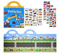 ASTARON Libro de Pegatinas 3D Reutilizables para Niños, 88 Bonitas Impermeables para Vehículos, de Viaje y Juguete Educativo de Aprendizaje Sensorial (2-6 Años)