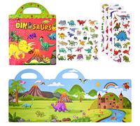 ASTARON Libro de pegatinas en 3D para niños,88 pegatinas reutilizables de dinosaurios para niños pequeños, juego de pegatinas de viaje y juguete educativo de aprendizaje sensorial.