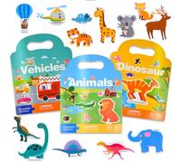 ASTARON Paquete de 3 libros de calcomanías reutilizables para niños pequeños, juguetes portátiles de viaje, actividades de coche, avión, para niños a partir de 3 años, juguete educativo de aprendizaje