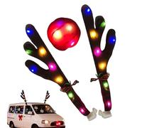 Astas De Reno LED - Decoraciones Iluminadas Para Automóviles | Pila De Botón Incluida De 0,3 Kg, Este Juego De Cascabel Y Nariz Resplandeciente Añade Un Festivo A Los SUV Y Sedanes Para Las Fi
