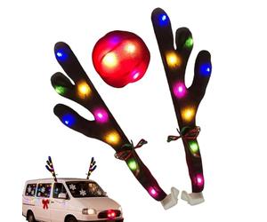Astas De Reno LED - Decoraciones Iluminadas Para Automóviles | Pila De Botón Incluida De 0,3 Kg, Este Juego De Cascabel Y Nariz Resplandeciente Añade Un Festivo A Los SUV Y Sedanes Para Las Fi