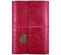 Asten Cuaderno de cuero, diario recargable, diario encuadernado en espiral vintage, diario de viaje para escribir con papel rayado, regalo para niñas y niños A5 23x16,5 cm, Rosa roja