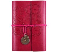 Asten Cuaderno de cuero, diario recargable, diario encuadernado en espiral vintage, diario de viaje para escribir con papel rayado, regalo para niñas y niños A6 18x13cm, Rosa roja