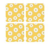 Aster Blanco Margarita Amarilla,Posavasos Cuadrados de Corcho MDF, Almohadilla para Tazas, Juego de 4 Posavasos para Bebidas