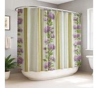 Aster - Cortina de ducha extra ancha, tradicional, vintage, a rayas, verde primavera, lavanda, tela impermeable, cortinas de ducha para el hogar, baño, decoración de hotel, 108 x 72 pulgadas