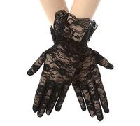 ASTER Guantes Cortos de Encaje para Mujer Lace Short Gloves Guantes Florales Negros Guantes de Encaje Protección Solar para Mujer Cena de Boda Fiesta 1980 Regalos de Disfraces de Fiesta