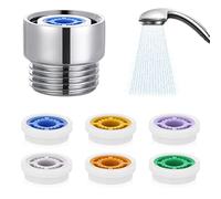 ASTER - Limitador de flujo para cabezal de ducha (7 unidades, 1,5/1,8/2,0/2,5/3,0 GPM, reductor de flujo de ducha, adaptador ahorro de agua para cabezal de ducha fijo y ducha de mano