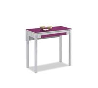 ASTIMESA Mesa de Cocina Extensible 1 ala caida - 80x40 cm (80x60 cm) - Estructura y ala caida Color Aluminio - Tapa Cristal Color berengena