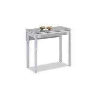 ASTIMESA Mesa de Cocina Extensible 1 ala caida - 80x40 cm (80x60 cm) - Estructura y ala caida Color Aluminio - Tapa Cristal Color Gris