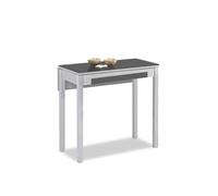 ASTIMESA Mesa de Cocina Extensible 1 ala caida - 80x40 cm (80x60 cm) - Estructura y ala caida Color Aluminio - Tapa Cristal Color Grafito