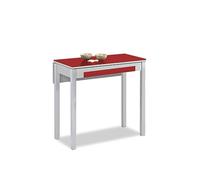 ASTIMESA Mesa de Cocina Extensible 1 ala caida - 80x40 cm (80x60 cm) - Estructura y ala caida Color Aluminio - Tapa Cristal Color Rojo