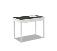 ASTIMESA - Mesa de Cocina Extensible con Alas - Estructura de Aluminio con Tapa Cristal Grafito y alas texturado en Color Aluminio - Mesa Cerrada: 90 x 50 cm. Mesa extendida: 140 x 50 cm.