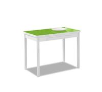 ASTIMESA - Mesa de Cocina Extensible con Alas - Estructura de Aluminio con Tapa Cristal Verde y alas texturado en Color Aluminio - Mesa Cerrada: 90 x 50 cm. Mesa extendida: 140 x 50 cm.