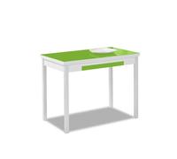 ASTIMESA - Mesa de Cocina Extensible con Tapa de Cristal, con 2 Alas y Cajón - Estructura de Metal Blanco - Color: Verde - Mesa Cerrada: 100 cm x 60 cm. Mesa extendida: 150 x 60 cm