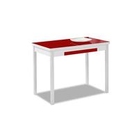 Astimesa - Mesa de Cocina Extensible con Tapa de Cristal, con 2 Alas y Cajón - Estructura de Metal Blanco - Color: Rojo- Mesa Cerrada: 100 cm x 60 cm. Mesa extendida: 150 x 60 cm