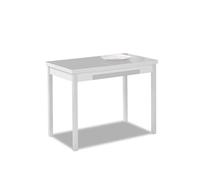 Astimesa - Mesa de Cocina Extensible con Tapa de Cristal, con 2 Alas y Cajón - Estructura de Metal Blanco - Color: Gris - Mesa Cerrada: 100 cm x 60 cm. Mesa extendida: 150 x 60 cm