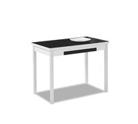 Astimesa - Mesa de Cocina Extensible con Tapa de Cristal, con 2 Alas y Cajón - Estructura de Metal Blanco - Color: Negro - Mesa Cerrada: 100 cm x 60 cm. Mesa extendida: 150 x 60 cm