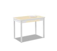 ASTIMESA - Mesa de Cocina Extensible con Tapa de Cristal, con 2 Alas y Cajón - Estructura de Metal Blanco - Color: Beig- Mesa Cerrada: 100 cm x 60 cm. Mesa extendida: 150 x 60 cm