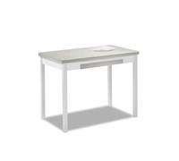 ASTIMESA - Mesa de Cocina Extensible con Tapa laminada, con 2 Alas y Cajón - Estructura de Metal Blanco - Color: Niebla - Mesa Cerrada: 100 cm x 60 cm. Mesa extendida: 150 x 60 cm