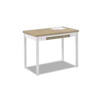 Astimesa - Mesa de Cocina Extensible con Tapa laminada, con 2 Alas y Cajón - Estructura de Metal Blanco - Color: Roble Claro - Mesa Cerrada: 100 cm x 60 cm. Mesa extendida: 150 x 60 cm
