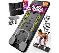 ASTINORDIC Pilates Reformer Plegable con Accesorios + Guía de 10 Ejercicios, Pilates Board para Casa, Tabla Pilates Multifuncional, Mini Reformer Pilates, Máquina Pilates Home Gym (Negro)
