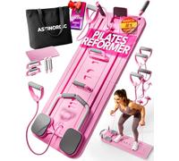 ASTINORDIC Pilates Reformer Plegable con Accesorios + Guía de 10 Ejercicios, Pilates Board para Casa, Tabla Pilates Multifuncional, Mini Reformer Pilates, Máquina Pilates Home Gym (Rosa)