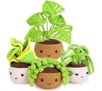 ASTNIC Kit de crochet para principiantes, 4 Piezas Cactus en macetas de Plantas de Ganchillo, Crochet Kits con Agujas de Ganchillo e Hilo de Lana Tutoriales en Video Paso a Pas, Manualidades DIY